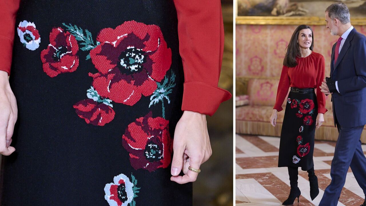 Queen Letizia impressed with her appearance in a luxurious skirt with embroidered poppies. Photo