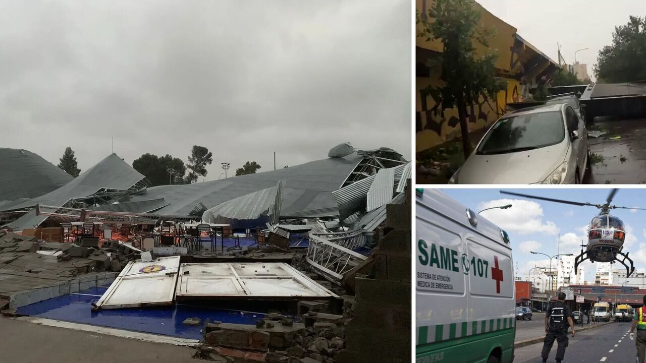 Hurricane collapses the roof of the sports club during a competition in Argentina, killing 13 people