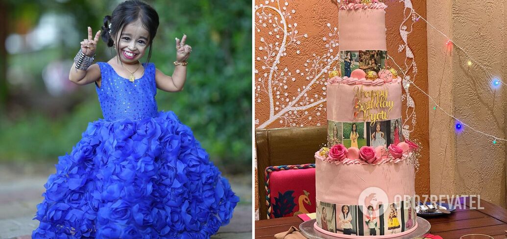 The world's shortest woman Jyoti Amge celebrated her 30th birthday: the cake was taller than her. Photo and video