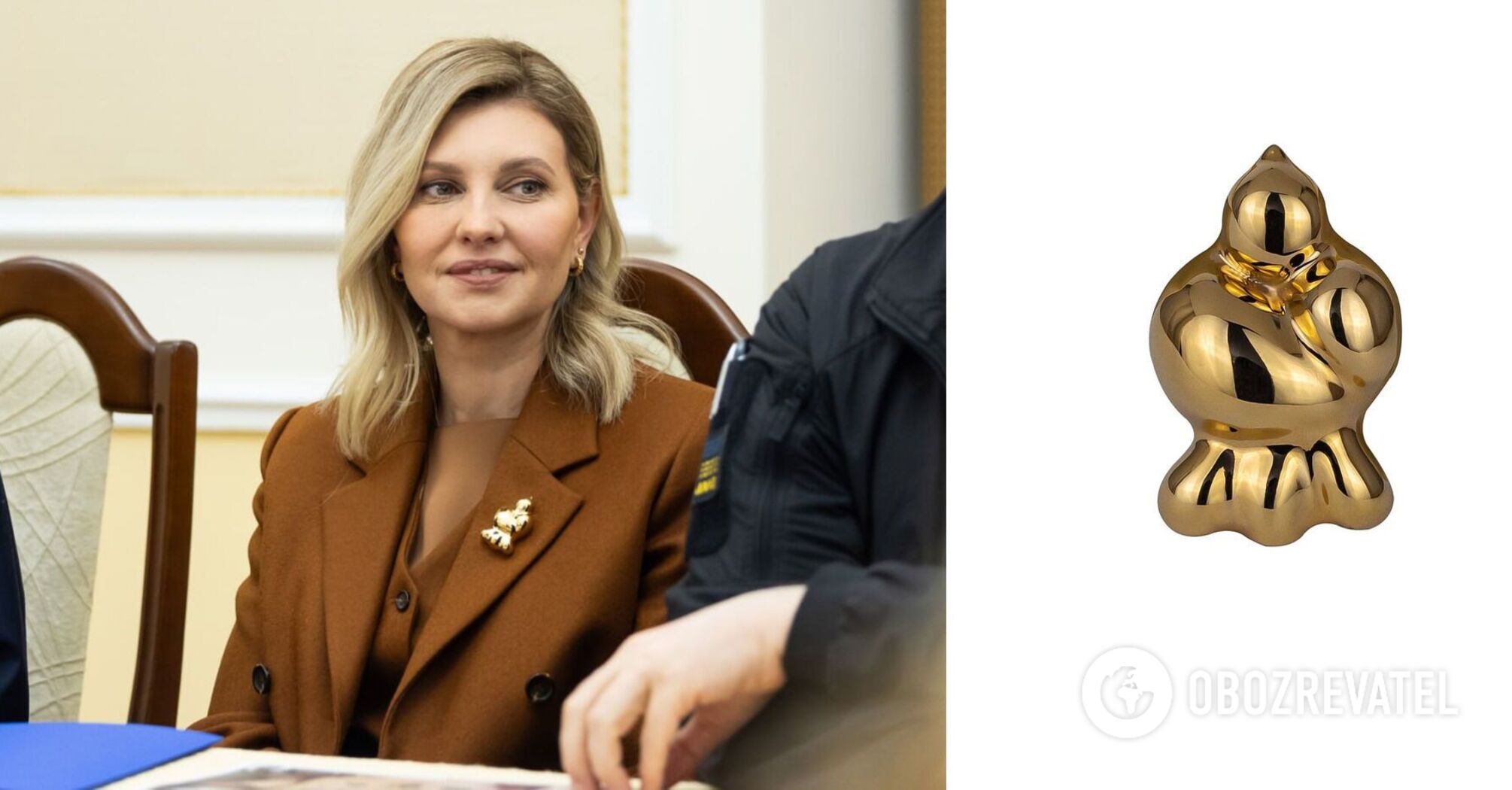 Zelenska appeared with a 8800 UAH Dove brooch from Gunia Project: what it symbolizes