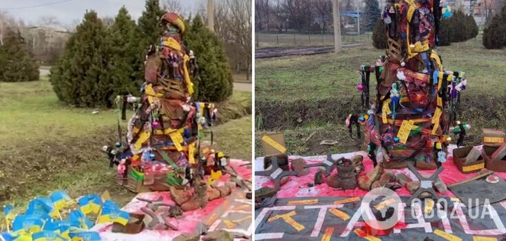 A special Christmas tree was set up in Konstantynivka: made of the belongings of wounded and killed soldiers.