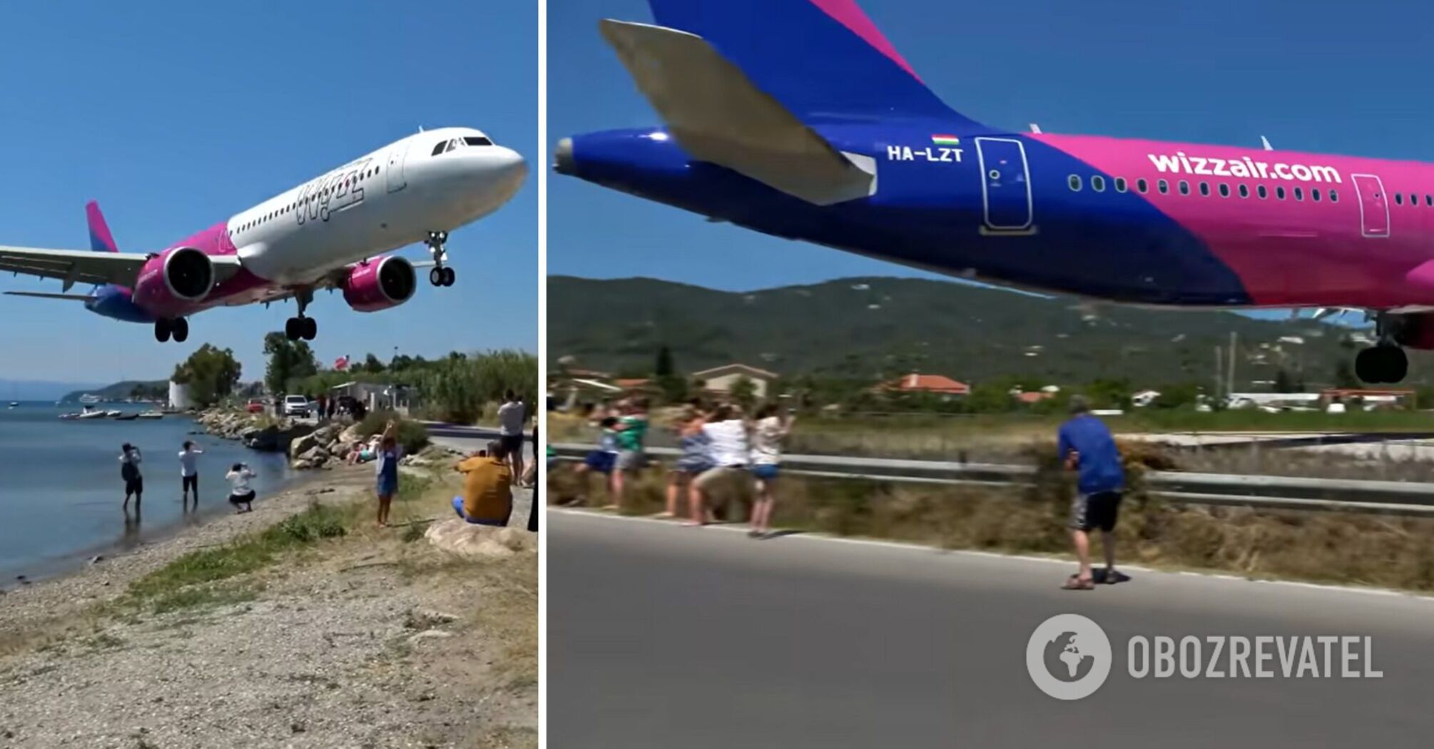 On the Greek island of Skiathos, an airplane flew at a record low altitude right over the heads of tourists. Video