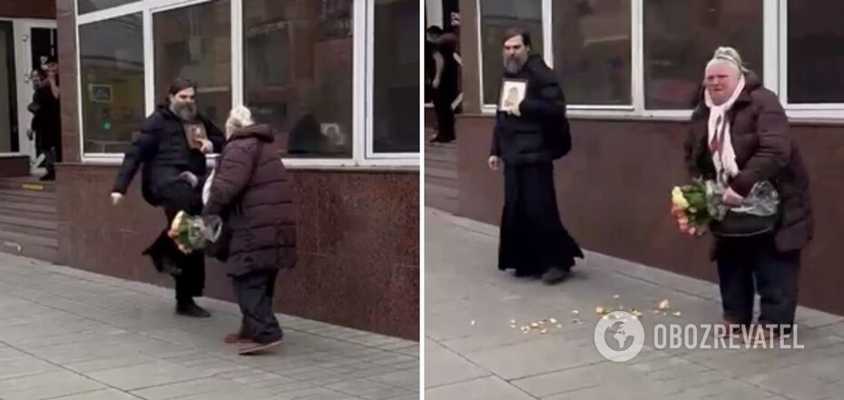 In Russia, begging for alms, a man in a cassock and holding an icon beat a pensioner: he did not like the 'competition'. Video.