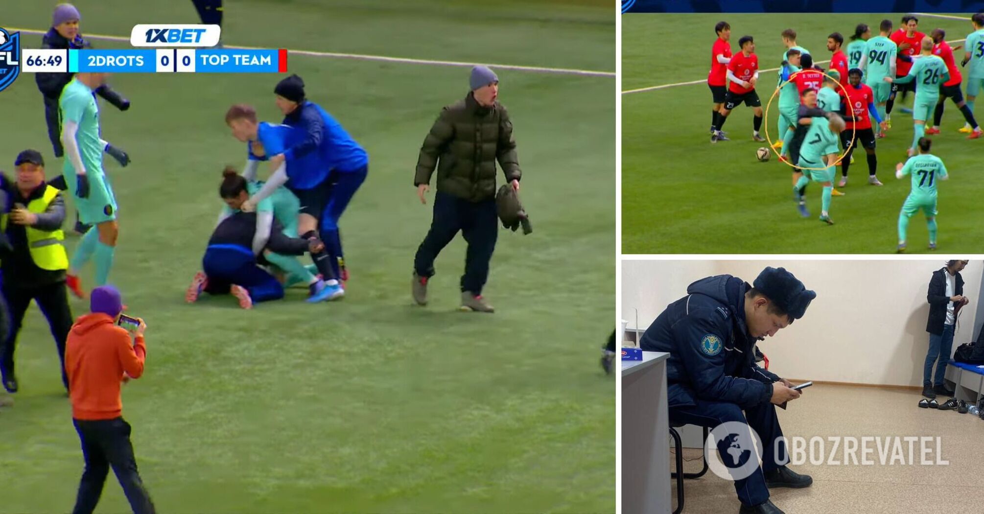 Russian footballers were beaten during a match in Kazakhstan. Video.