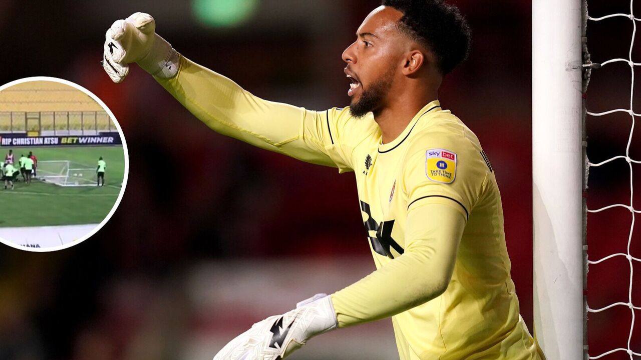 The goalkeeper of an English club was hit by a goal during a match at training. Video.