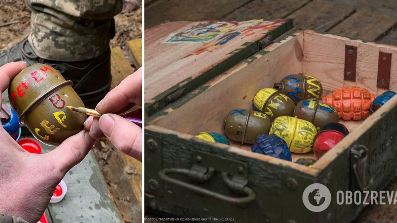 AFU soldiers painted hand grenades