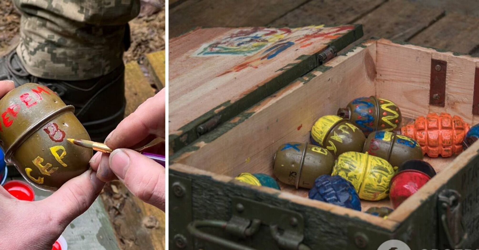 AFU soldiers painted hand grenades