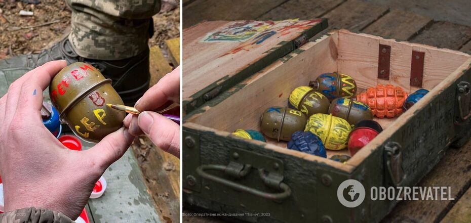 AFU soldiers painted hand grenades