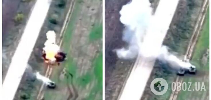 Ukrainian artillery destroyed two enemy armoured personnel carriers with one shot: "cotton" caught on video