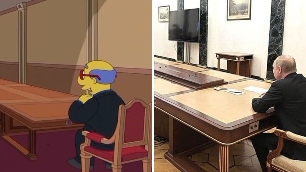 The Simpsons mocked Putin "destroying history for protection" and his long table