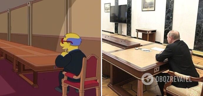 The Simpsons mocked Putin 'destroying history for protection' and his long table