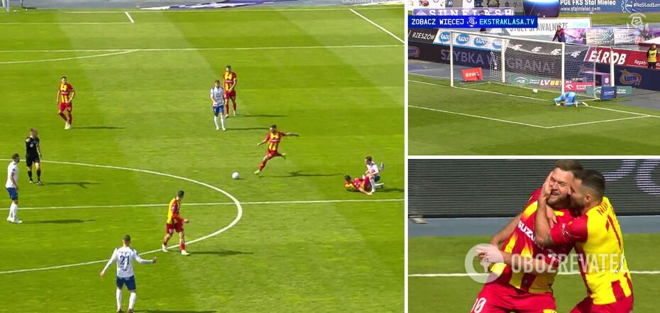 Former Ukraine international scored a fantastic goal from the centre of the pitch in Poland. Video.