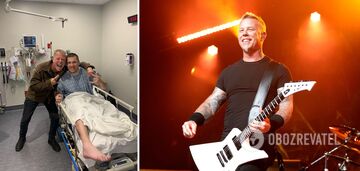 Wokalista legendarnego zespołu Metallica odwiedził rannych ukraińskich obrońców przebywających na leczeniu w Stanach Zjednoczonych. Zdjęcie.