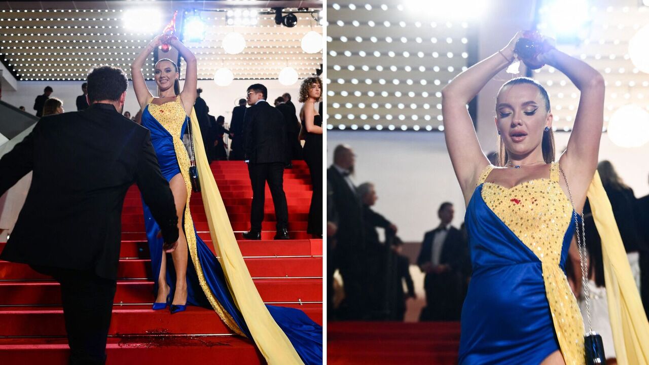 Ukrainian woman who doused herself with artificial blood was treated rudely in Cannes. Photo.