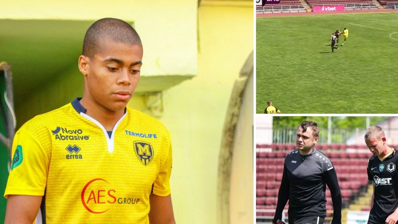 In the Ukrainian championship, a footballer kicked his opponent in the neck with his straight leg. Video and photos 18+