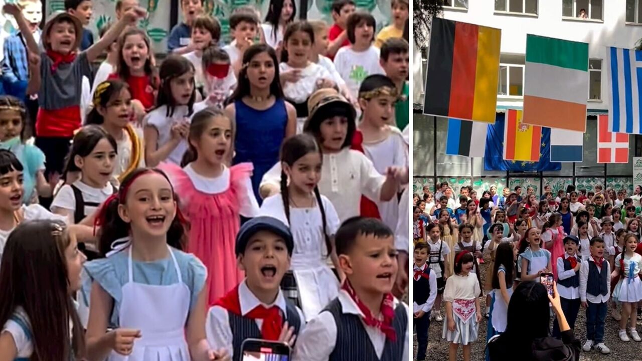 In Georgia, schoolchildren sang "Chervona Kalyna" in support of Ukraine at the last bell celebration. Video.