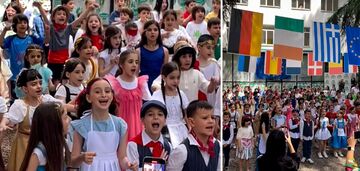 In Georgia, schoolchildren sang 'Chervona Kalyna' in support of Ukraine at the last bell celebration. Video.