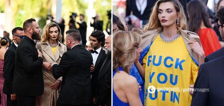 Supermodelka Baikova przybywa na Festiwal Filmowy w Cannes w koszulce F*ck you Putin: otoczona ochroniarzami. Zdjęcia i wideo