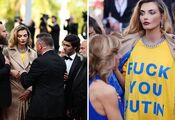 Supermodel Baikova arrives at the Cannes Film Festival wearing a F*ck you Putin T-shirt: she was surrounded by bodyguards. Photos and videos