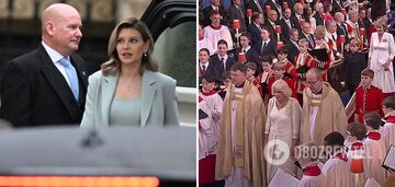 In a luxurious dress and coat in the colour of sea foam: Olena Zelenska arrives at the coronation of Charles III. The first photos