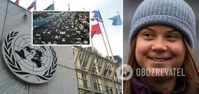 'Jesteśmy z wami solidarni': Greta Tunberg przyszła na ukraińską pikietę biura ONZ. Zdjęcie