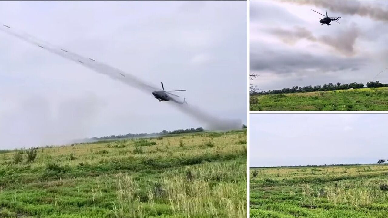 Ukrainian Mi-8 crushed Russian positions with unguided missiles: video