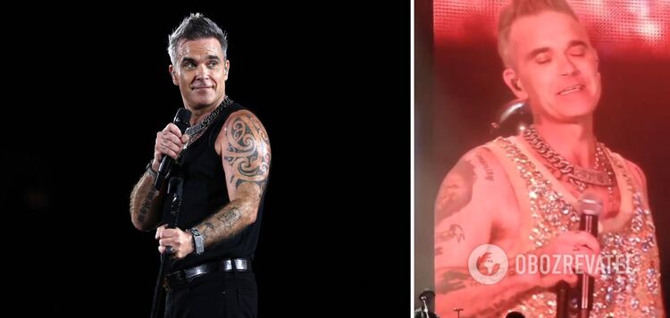 Robbie Williams started choking right during the concert and voiced to the audience the reason: it's not because of his age. Video