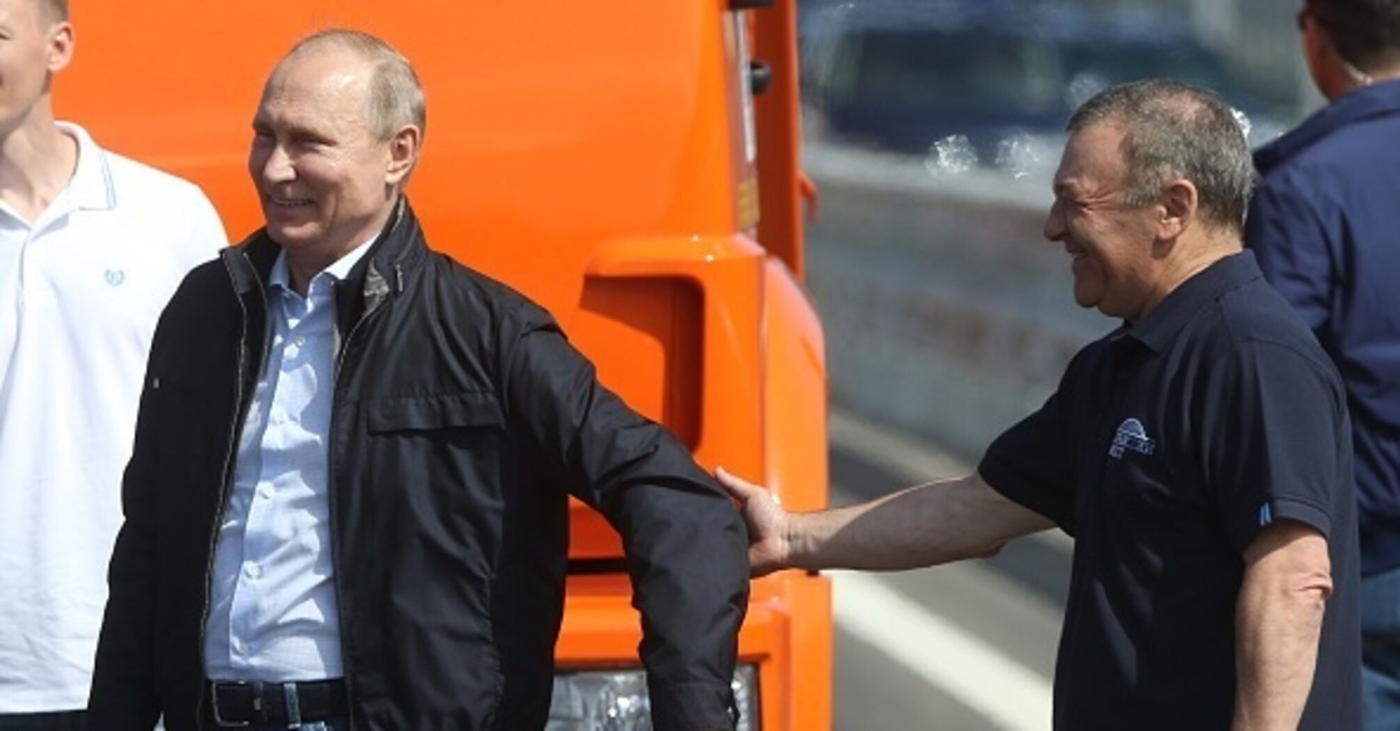 Putin and Arkady Rotenberg at the opening of the Crimean Bridge (2018)