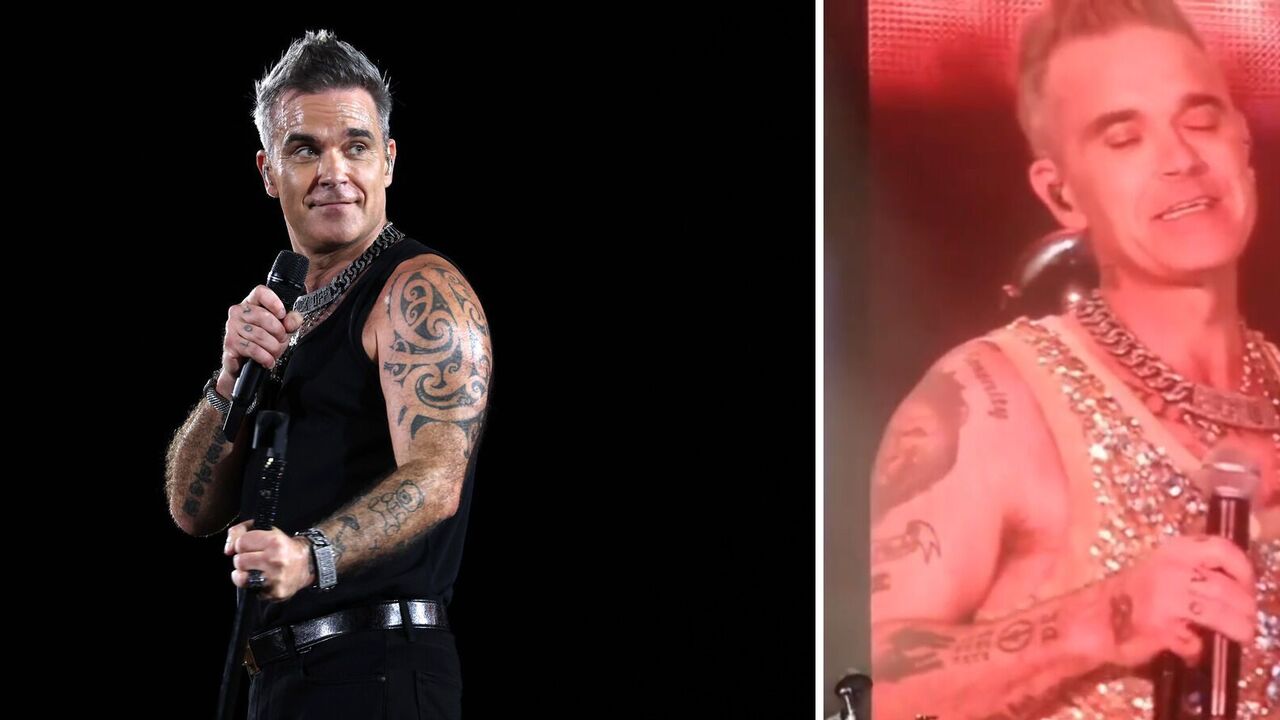 Robbie Williams started choking right during the concert and voiced to the audience the reason: it's not because of his age. Video