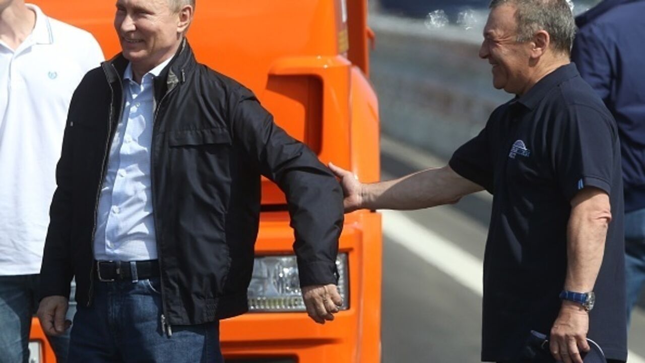 Putin and Arkady Rotenberg at the opening of the Crimean Bridge (2018)
