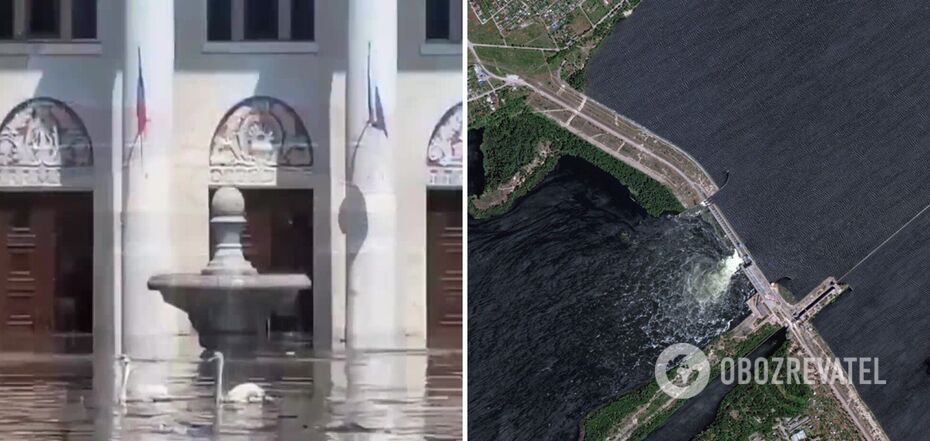 Swans are swimming near the Palace of Culture in Nova Kakhovka due to flooding as a result of HPP explosion. Video