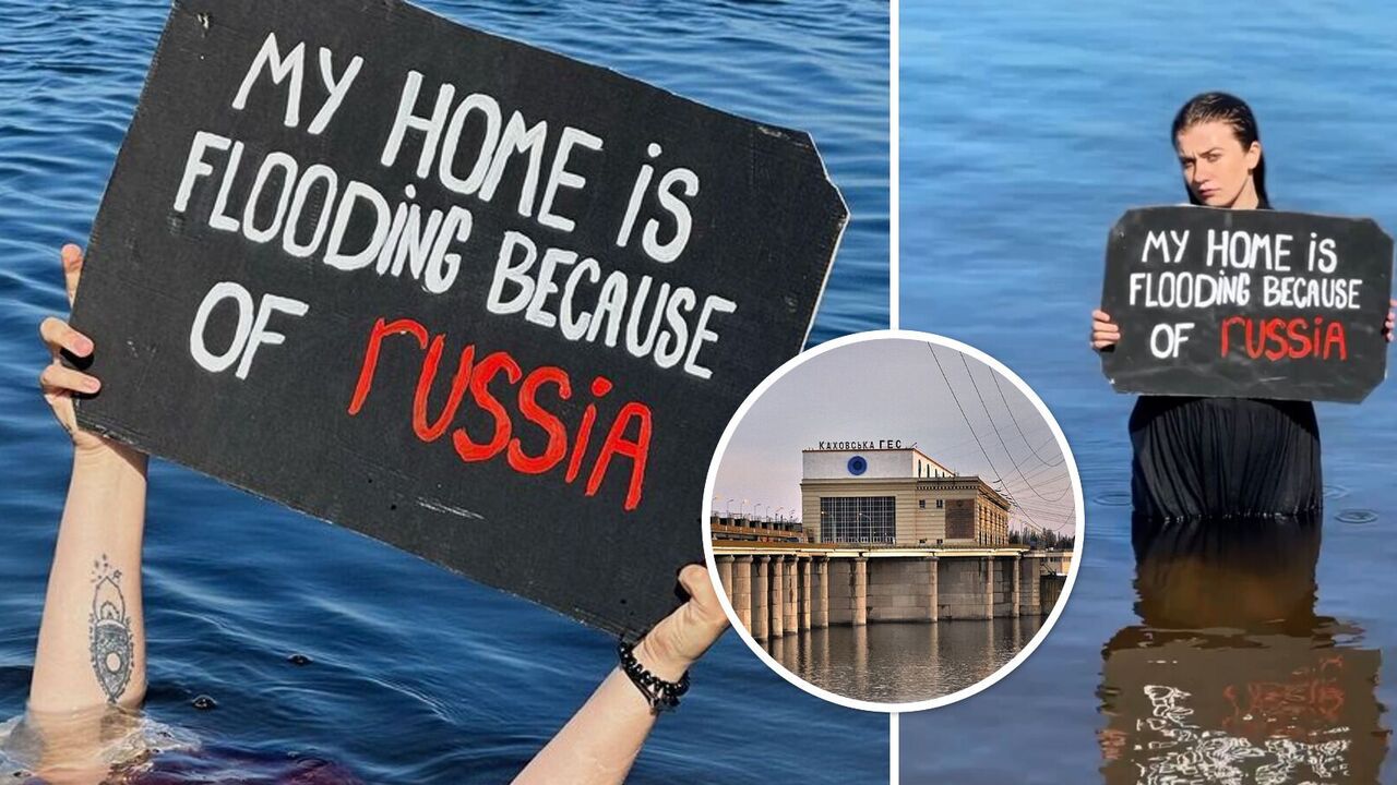 Ukrainian women held an action abroad to make the world pay attention to the bombing of the Kakhovka hydroelectric power plant by Russian troops