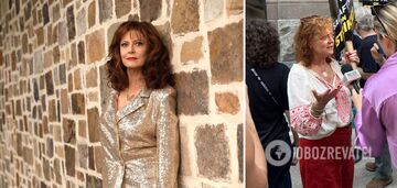 Zdobywczyni Oscara Susan Sarandon pojawiła się na historycznym proteście Gildii Aktorów Ekranowych w stroju wyszywanym. Zdjęcie