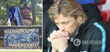 Dynamo fans from the frontline send greetings to traitor Tymoshchuk and burn Zenit's scarf. Video