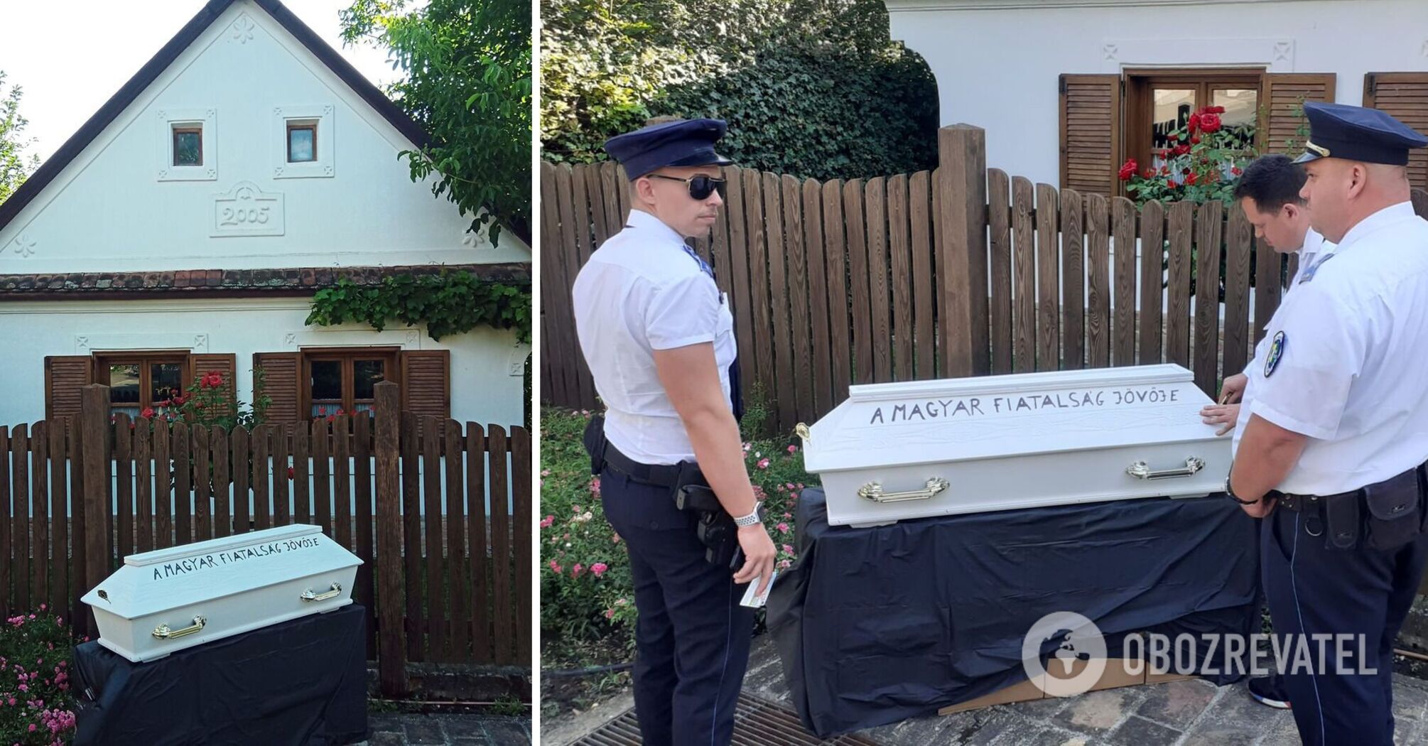 A child's coffin with the inscription "The Future of Hungarian Youth" was brought to Orban's house. Photo