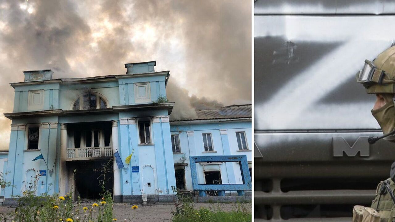 Rosja zaatakowała pociskami kasetowymi Pałac Kultury w Chasiw Jarze: budynek spłonął. Zdjęcie