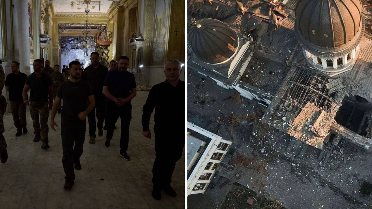 Zelenskyy visited the Transfiguration Cathedral of Odesa destroyed by the occupiers. Photos and video