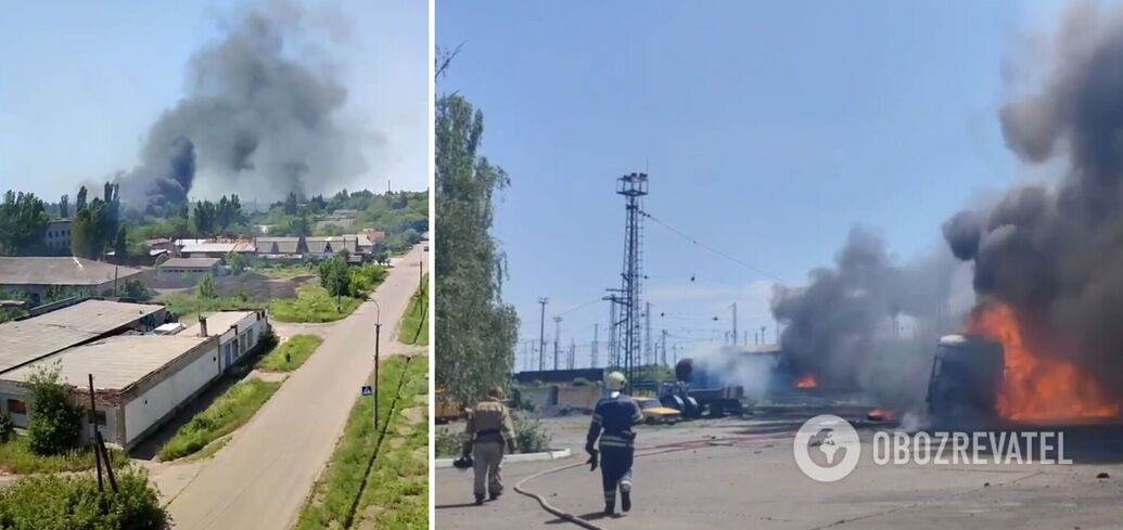 In occupied Yasynuvata there's 'bavovna', burning cars and trucks. Video