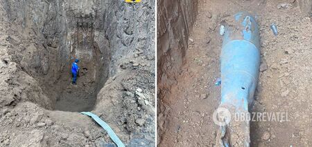 Consequences of Russian bombing: an unexploded FAB-500 bomb was found in a residential area in Mariupol. Photo