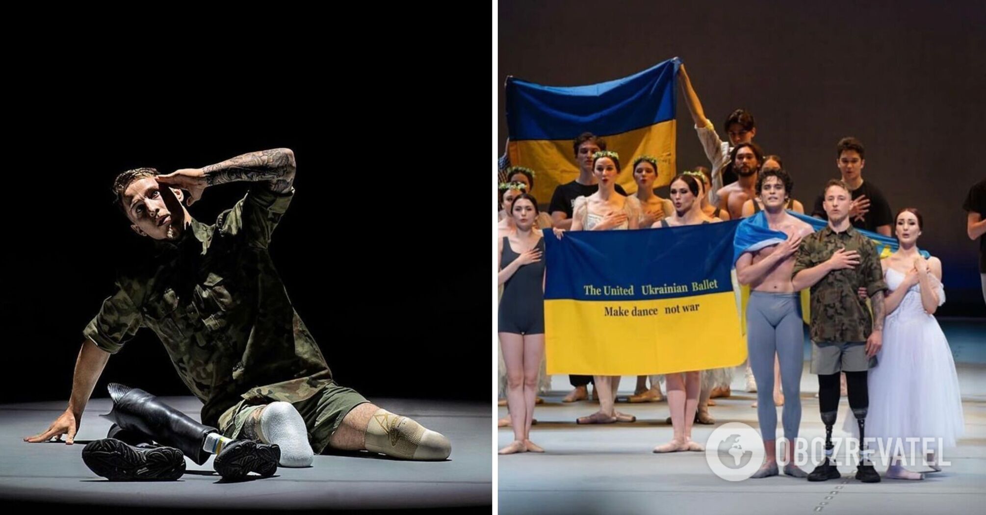 Ukrainian soldier who lost both legs on the frontline performed in a theatre in California: everyone sang the Ukrainian national anthem at the end. Photo