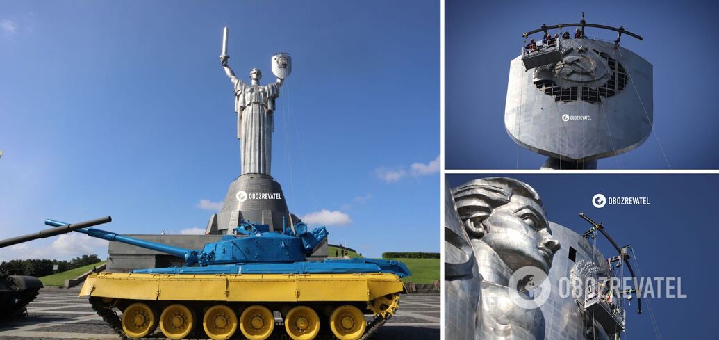Radzieckie symbole zdemontowane z pomnika Ojczyzny w Kijowie: jak do tego doszło? Zdjęcia i wideo