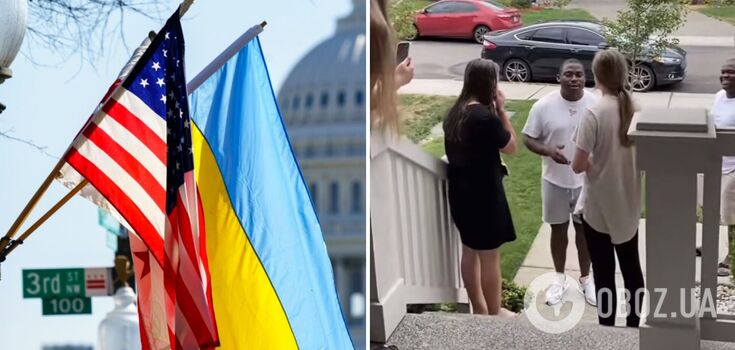 W USA Amerykanin zobaczył ukraińską flagę na domu migrantów i przyszedł spotkać się z nimi po ukraińsku: wideo stało się wirusowe
