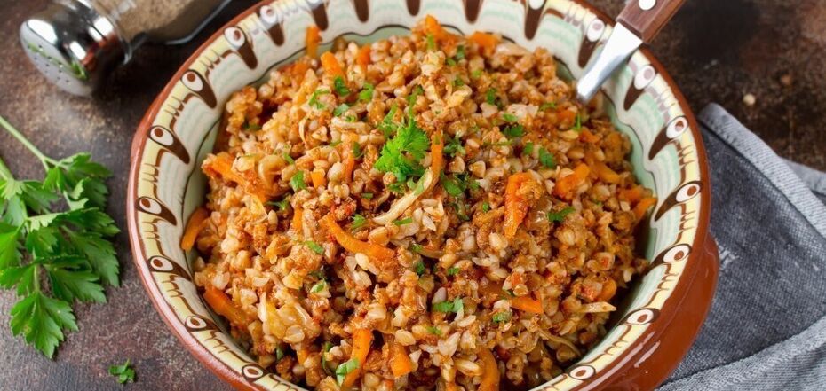 Delicious buckwheat with carrots and meat