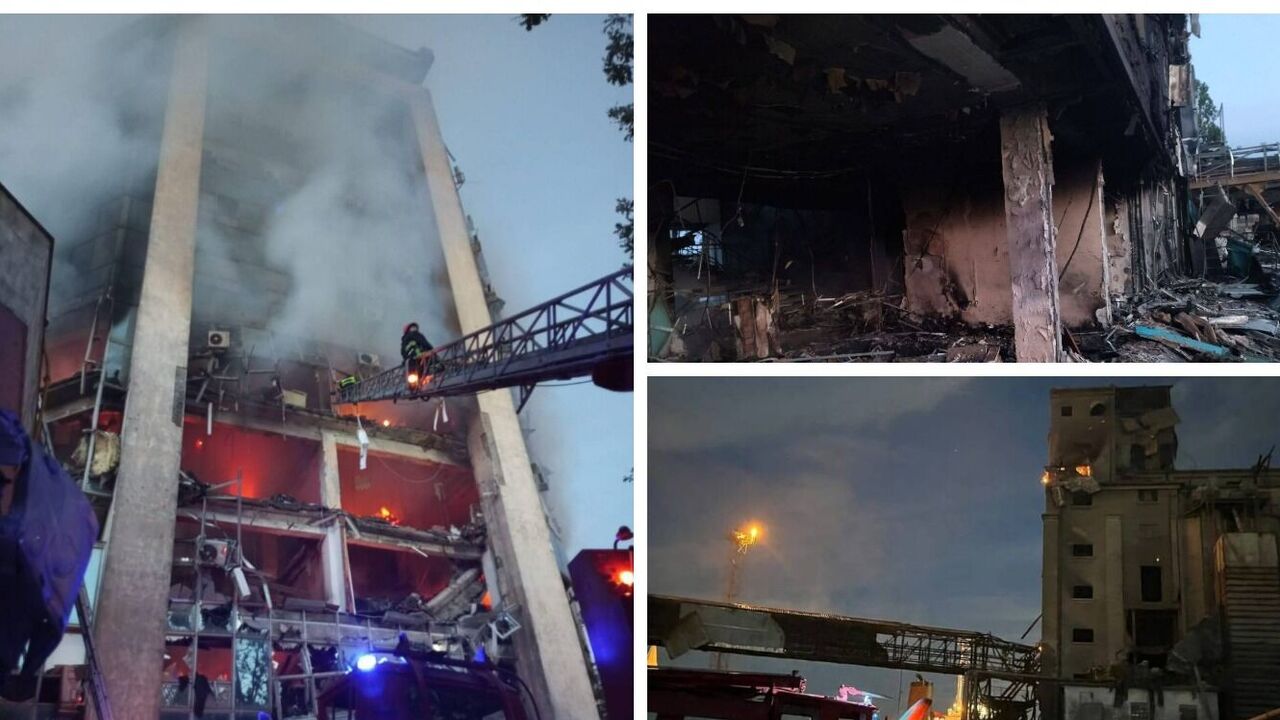 Okupanci zaatakowali w nocy dronami port w Odessie i obiekty przemysłowe, wybuchły pożary. Zdjęcie