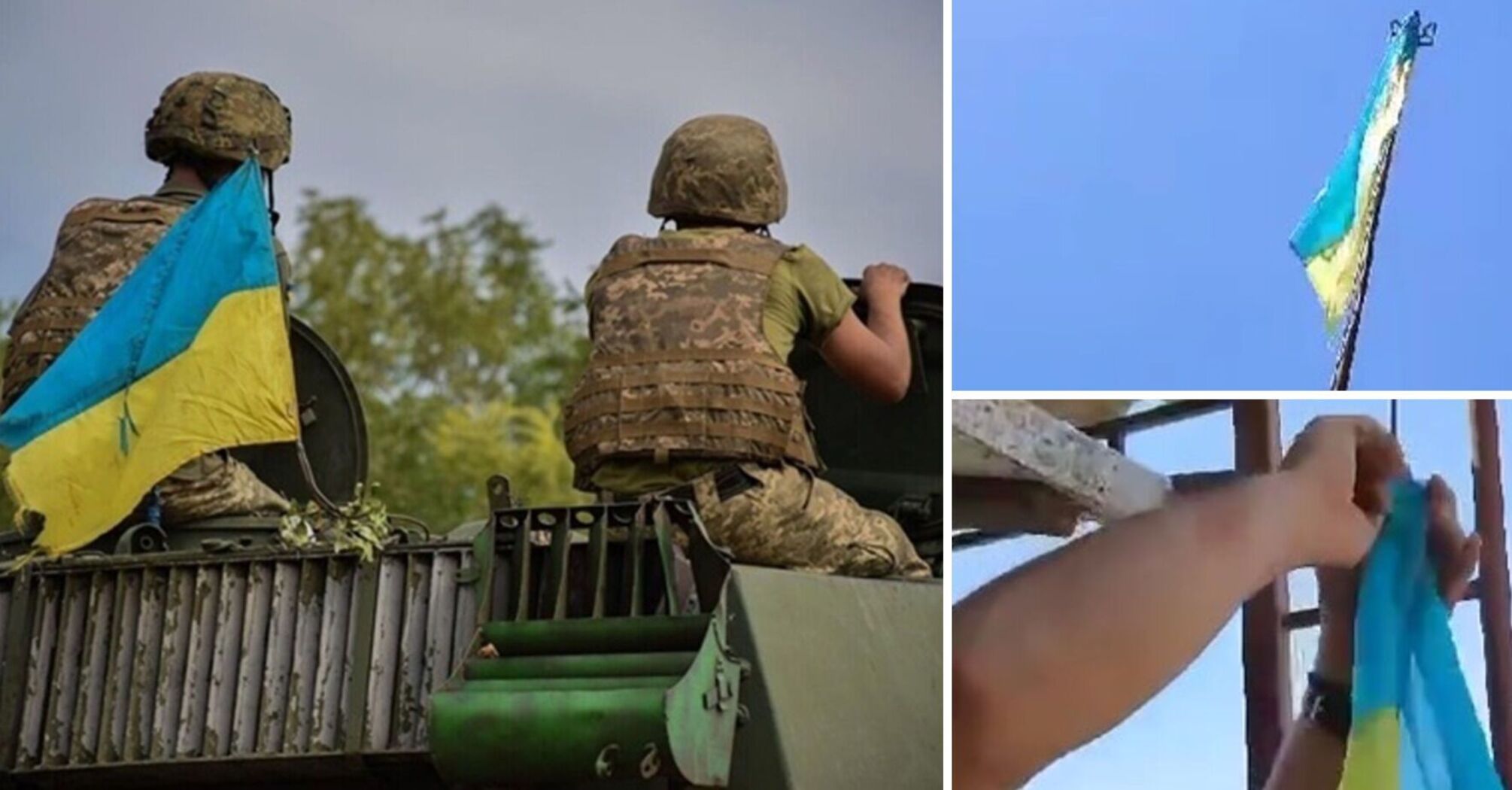 Ukrainian Armed Forces soldiers raise Ukrainian flag on the left bank of Kherson. Video