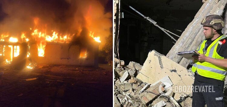 W obwodzie kijowskim odłamki pocisków i dronów uszkodziły domy i spadły na cmentarz: wybuchł pożar, są ofiary. Zdjęcie