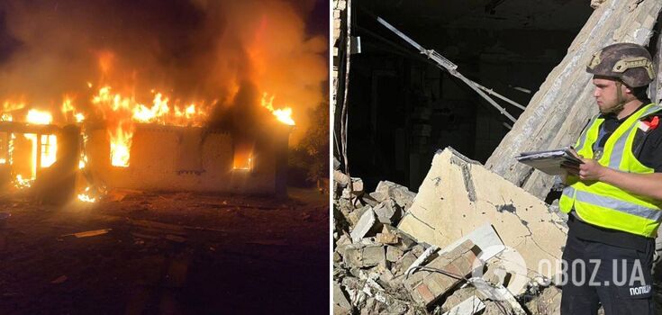 Missiles and drones debris damaged houses and fell on the cemetery in the Kyiv region: a fire broke out, there are victims. Photo