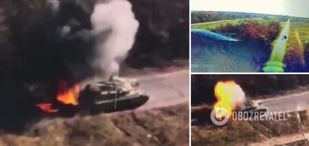Dron kamikadze zadziałał: pojawiło się żywe wideo zniszczenia T-90, który Miedwiediew nazwał 'najlepszym czołgiem na świecie'