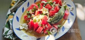 Watermelon and bryndza salad that is very tasty and unusual