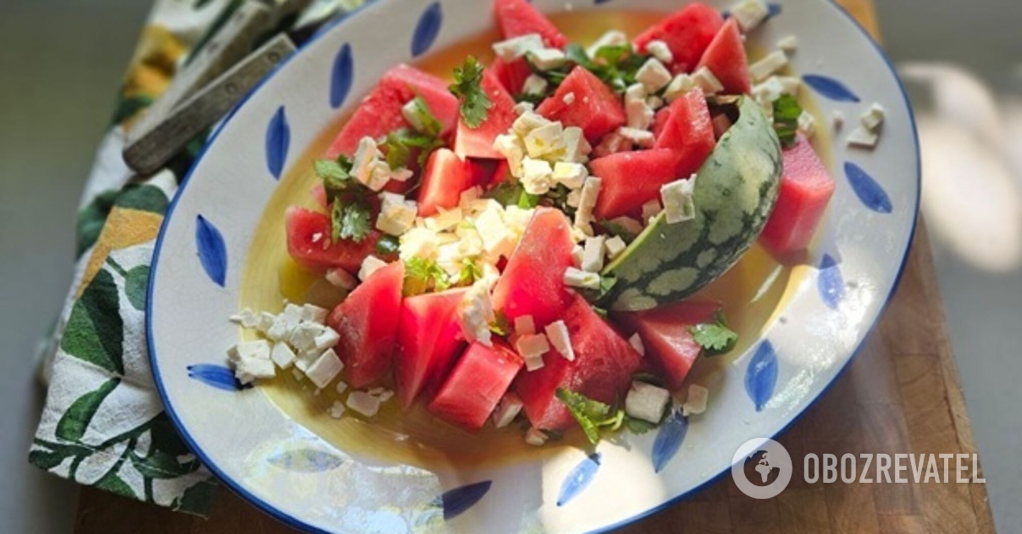 Watermelon and cheese salad. Very tasty and unusual